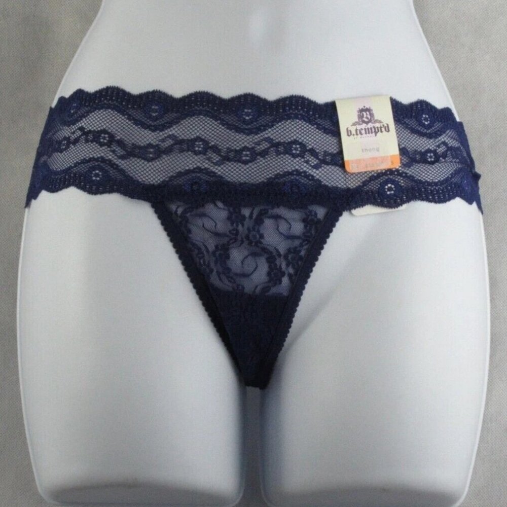 b.tempt'd by Wacoal Women's Lace Kiss Thong Panty Underwear, Dark Blue, Small 5